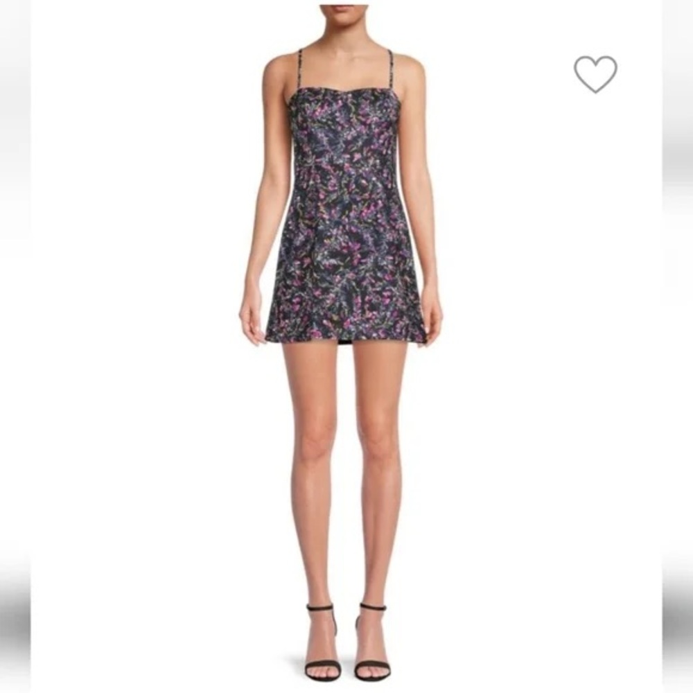 French Connection Whisper Floral Sweetheart Mini Dress Sz 8 Utility Blue Flores